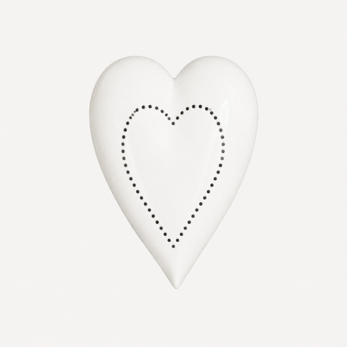 Handmade white porcelain heart with anthracite dotted heart detail - Endless by Eva Everafter