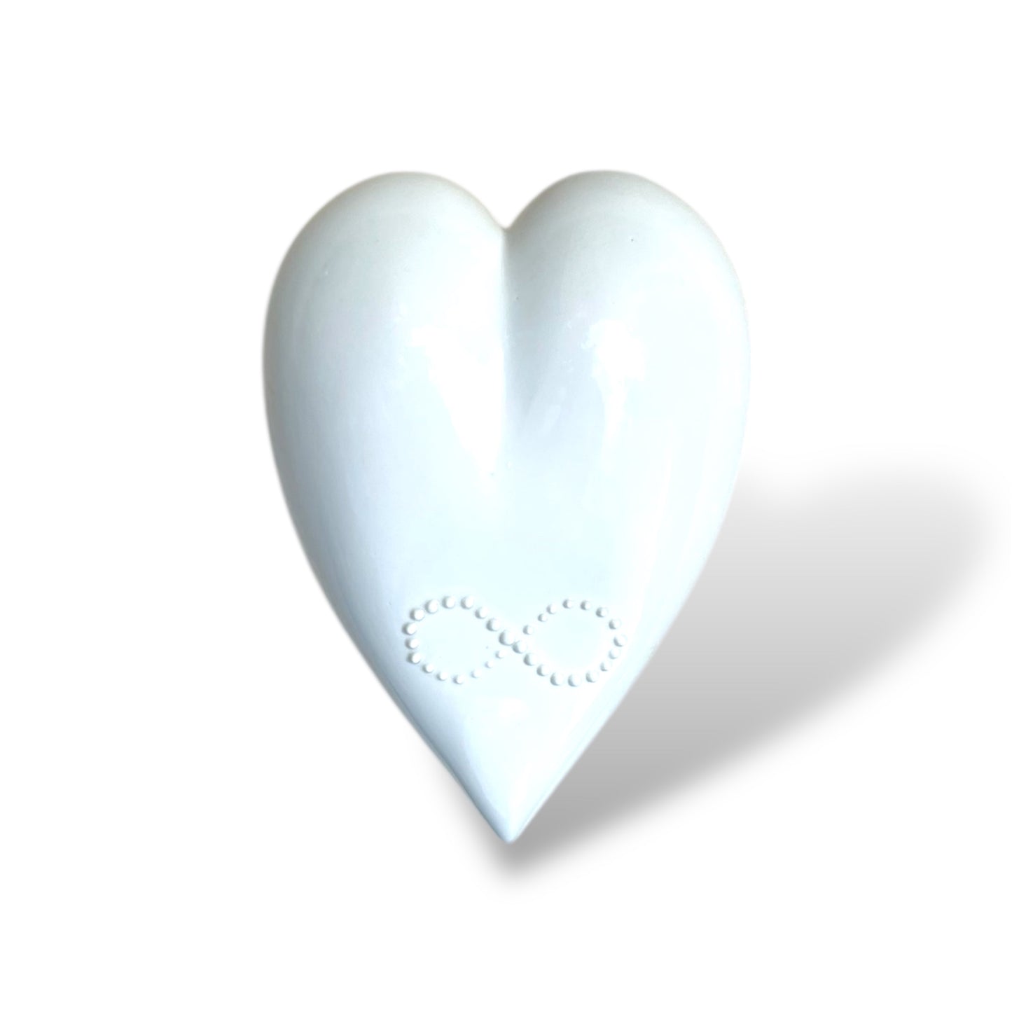 Handshaped porcelain heart with infinity on top for wedding gift and wall hanging art