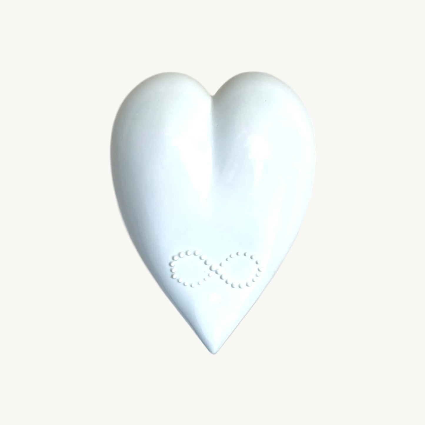 Handshaped porcelain heart with infinity on top for wedding gift and wall hanging art