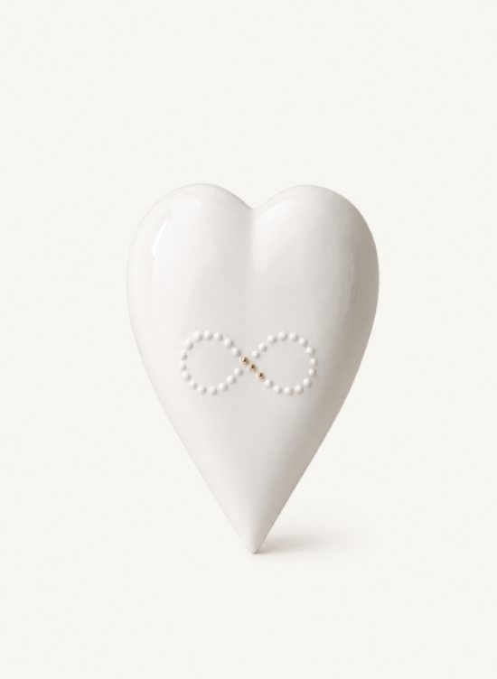 Handmade white porcelain heart with gold detail, wedding and anniversary gift - Infinity by Eva Everafter