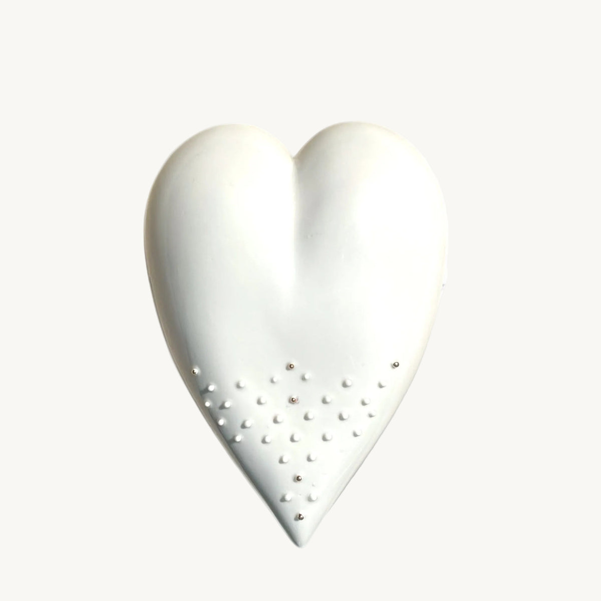 Heart shaped handmade porcelain heart with dotted design and golden applications for yearly wall hanging to show love