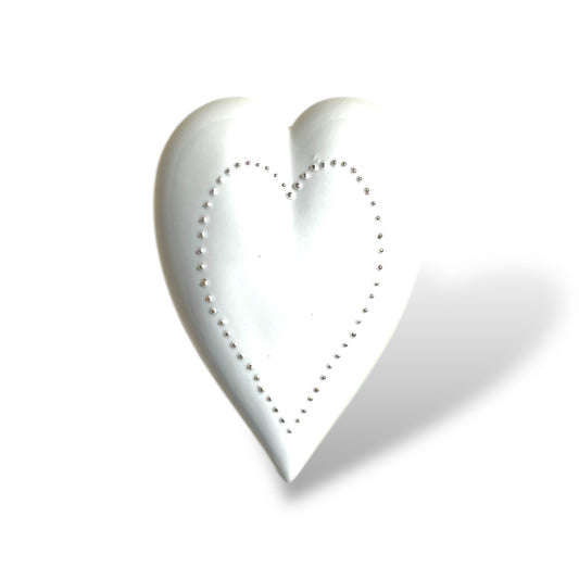 Porcelain heart with silver application, timeless design, symbol of love without end, wedding and anniversary gift.