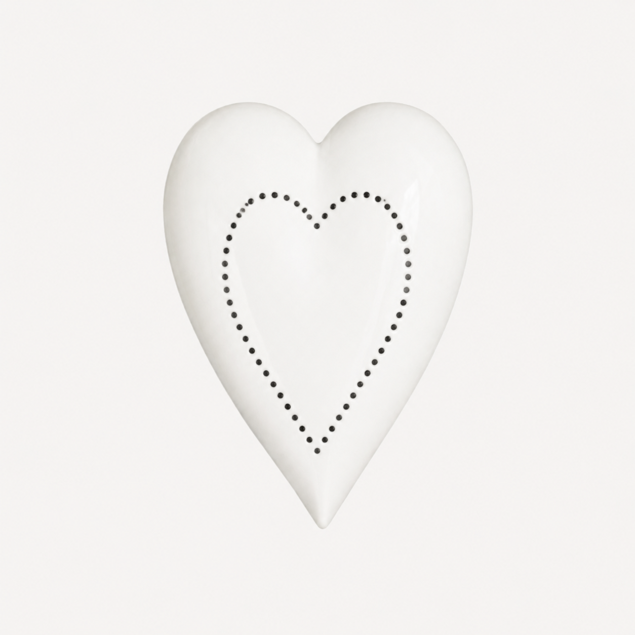Handmade white porcelain heart with anthracite dotted heart detail - Endless by Eva Everafter