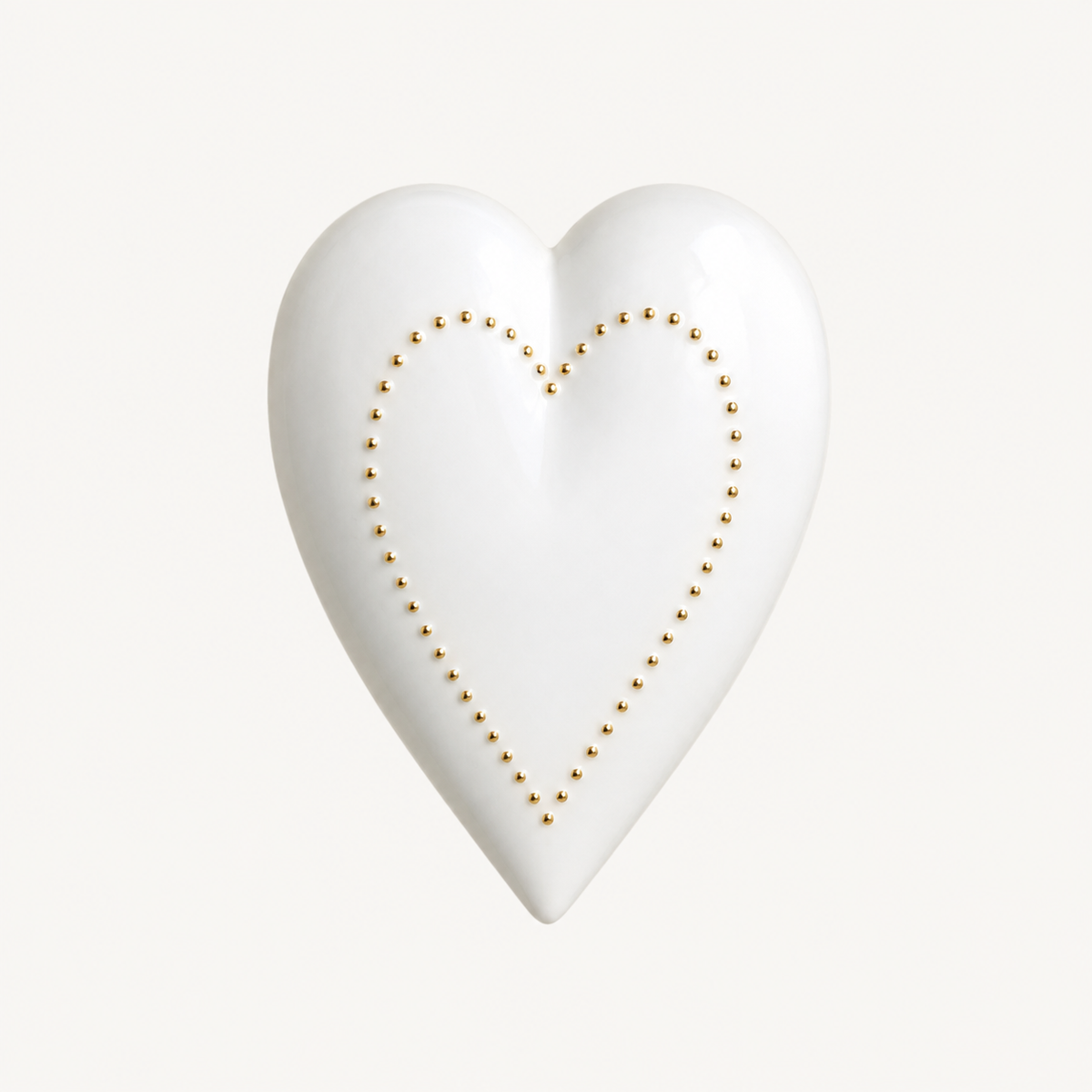 Handmade white porcelain heart with gold dotted heart detail - Endless by Eva Everafter