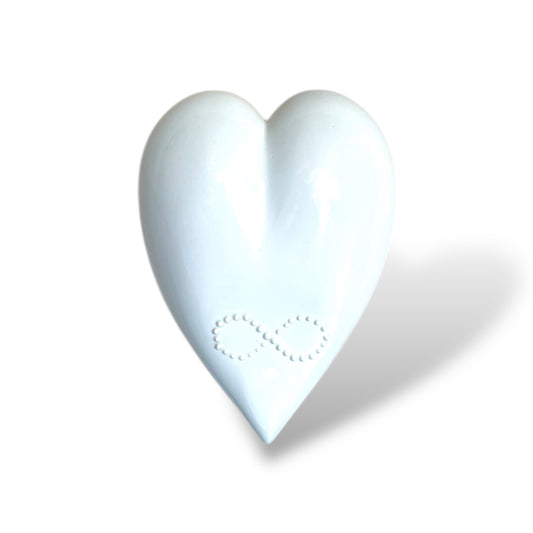 Handshaped porcelain heart with infinity on top for wedding gift and wall hanging art