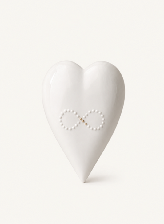 Handmade white porcelain heart with gold detail, wedding and anniversary gift - Infinity by Eva Everafter