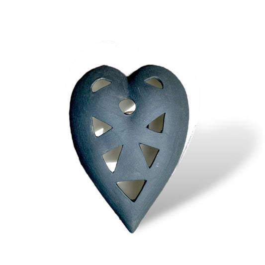 Heart shaped porcelain wedding heart. with black mate glaze and unique design.