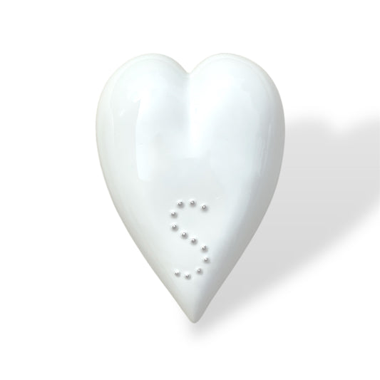 Handcrafted porcelain heart for wall hanging love Art with silver application
